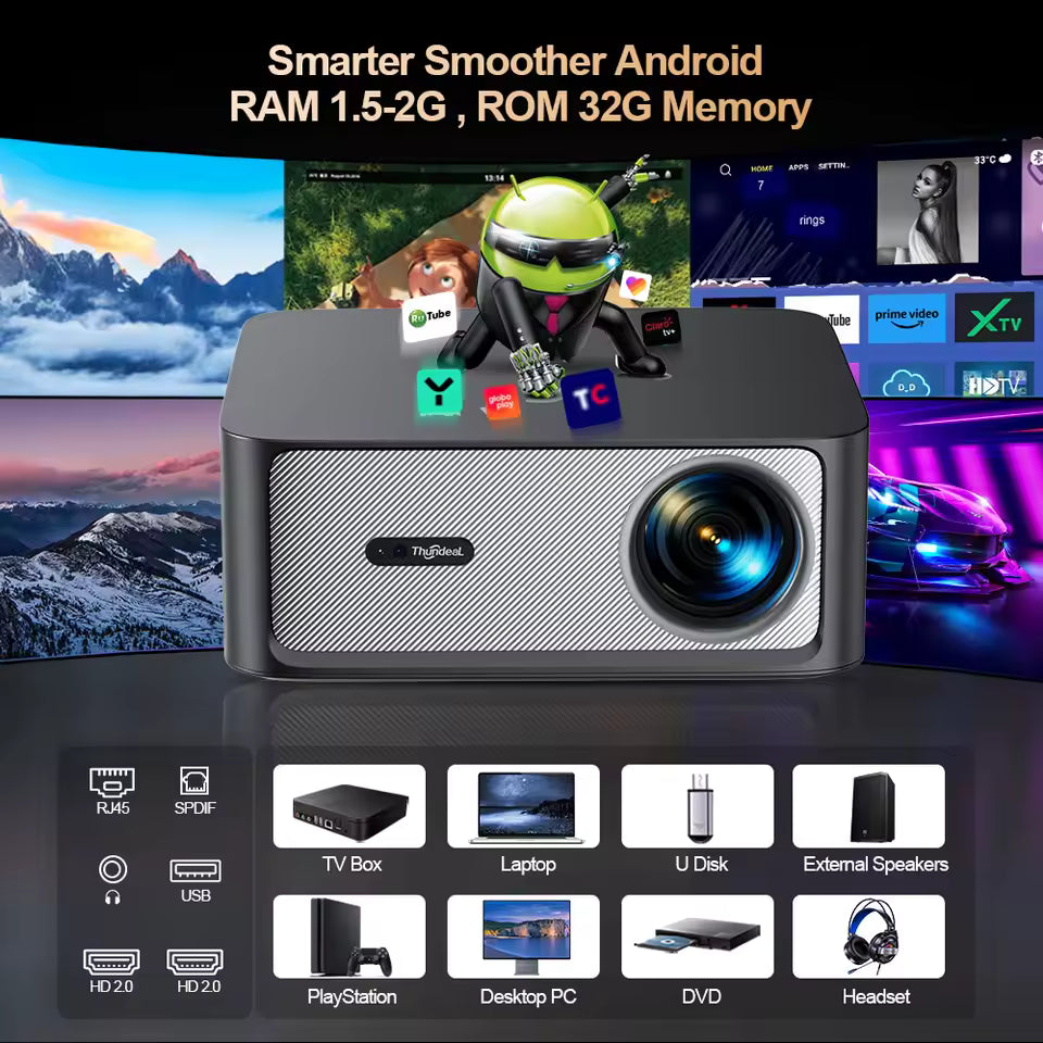 Portable Projector Auto Focus Android WiFi Home Cinema